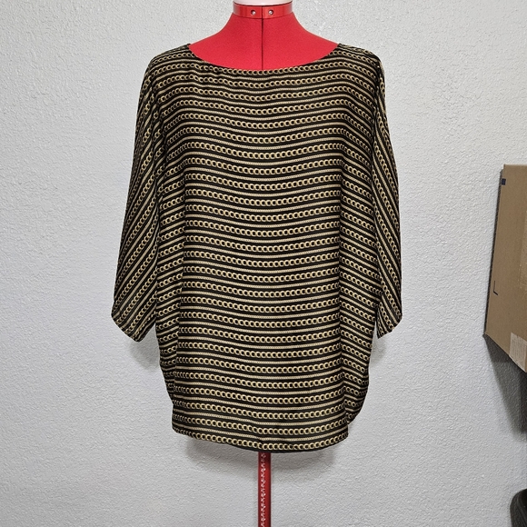 Michael Kors Black Chains Links Print Boat Neck Short Sleeve Large - Picture 4 of 10